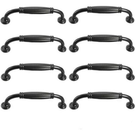 Set of 8 European vintage cabinet door handles, antique drawer pulls for kitchen, bedroom, hole spacing 96 mm, black (1/5)