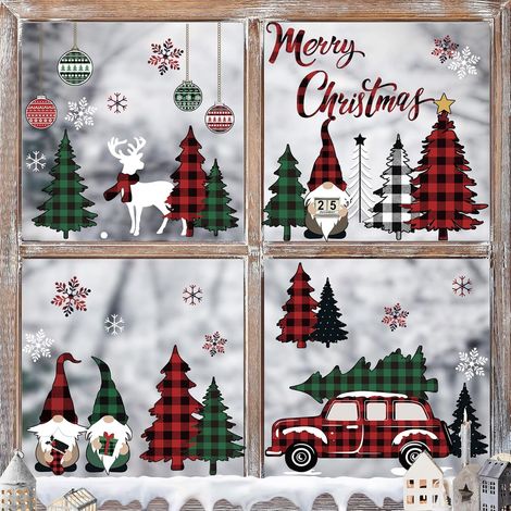 Autocollants Fenêtre Noël Stickers Plaid Gnome Arbre de Noël (1/5)