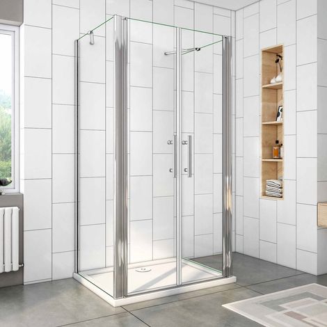 140X195cm Duschtür Pendeltür Nischentür Dusche U-From Duschabtrennung Schwingtür NANO ESG mit 2 Seitenwand(80X195cm) (1/5)