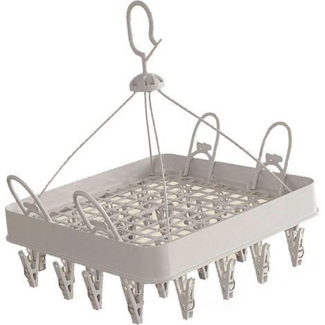 Cintre à pinces avec système d'égouttage pour la maison, corde à linge suspendue avec plusieurs pinces, crochet pour sous-vêtements, cintre carré gris. (1/5)