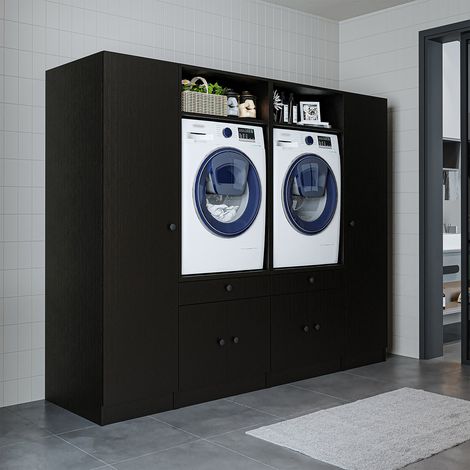 Roomart S1 Waschmaschinen-Umbauschrank 224 cm, Schwarz-Eiche