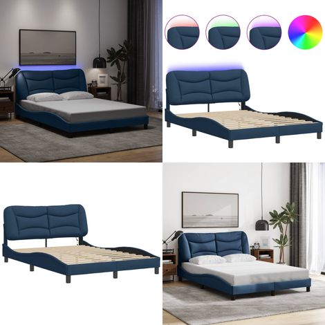 Bettgestell mit LED ohne Matratze Blau 140x200 cm Stoff - Bettrahmen - Holzbetten - Doppelbett - Boxspringbett - LED-Bett - Home & Living (1/5)