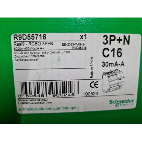 Disjoncteur Différentiel 3P+N 16A 30mA-AC Schneider R9D55716 Resi9 6kA