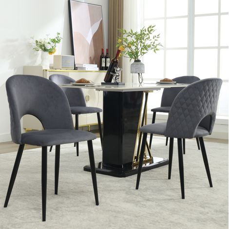 Silla comedor de terciopelo gris con patas regulables OKMYHOME (1/5)