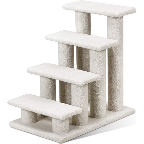 GOPLUS Escalier pour Chat et Chien 4 Étages avec Griffoir et Centre d’Activités pour Animaux Grimpeur, 60,5 x 41 x 60,5CM, Beige (Blanc)