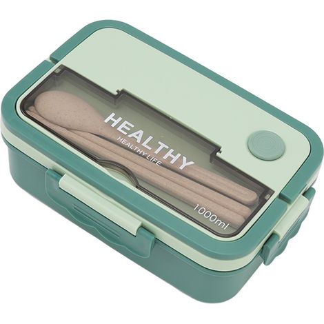 Boîte à lunch en plastique à 3 compartiments, 1000 ml, compatible micro-ondes, style bento, pour enfants, adultes, étudiants et employés de bureau, vert matcha (1/5)