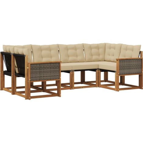 Set di divani da esterno con cuscino 6 pz Salotto da Giardino Naturale e Beige (1/5)
