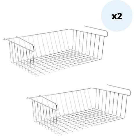 MSV Lot de 2 paniers de rangement sous étagère 38x26x14cm en Acier Chromé