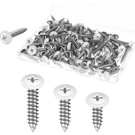 Lot de 120 vis autotaraudeuses, vis à bois M5 blanches cruciformes 3 longueurs Vis pour panneaux d'aggloméré M5 x 15/22/26 mm Vis à tôle cruciformes à tête ronde en acier au carbone (1/5)