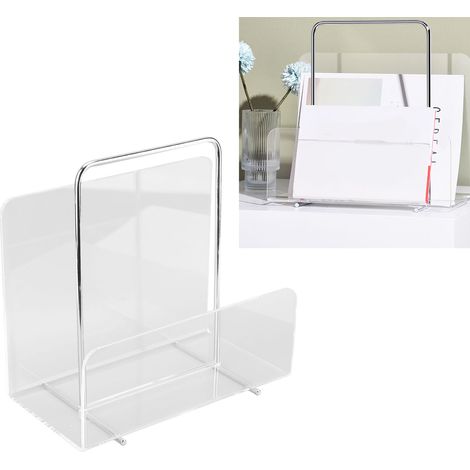 Porte-revues vintage en acrylique épais avec poignées, serre-livres de bureau, présentoir à magazines et journaux, objet de décoration. (1/5)