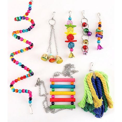lot De 7 Jouets Mcher Pour Oiseaux Avec Perchoirs, Balles Et Cloches (1/4)