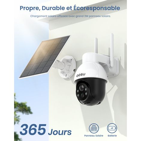 Aosu – Caméra de surveillance extérieure 2K WiFi solaire – Vision nocturne couleur – Détection mouvement PIR – Étanchéité IP65 – Audio bidirectionnel - AOSU 2 K