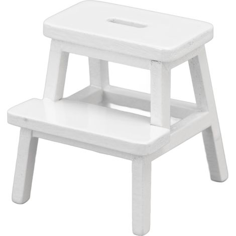 Tabouret miniature 1/12 blanc à 2 marches et 4 pieds, meuble de maison de poupée, forme rectangulaire léger (1/5)