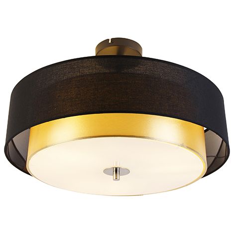 Modern Ceiling Light Black with Gold 50 cm 3-Light - Drum Duo (1/4)