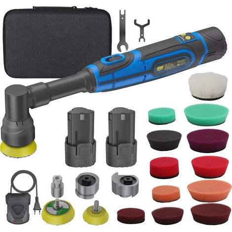 Polisseuse voiture sans fil mini, 2500-6000 tr/min, système DA/RO commutable, disques 1 à 2 pouces, contrôle de vitesse, avec 2 batteries rechargeables, outil de detailing automobile