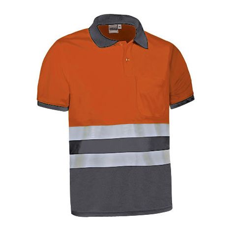 Polo de Alta Visibilidad bicolor con manga corta y bolsillo DELAWARE 3XL Naranja flúor / Gris carbón (1/3)