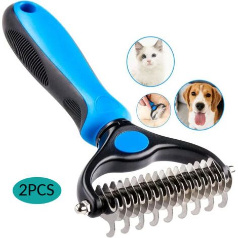 royaluxe-2 brosses pour chiens en acier inoxydable, brosse pour chien double face 17 + 9 dents, brosse pour sous-poil pour chien pouvant éliminer les nœuds et le sous-poil, poignée avec trou de suspen (1/5)