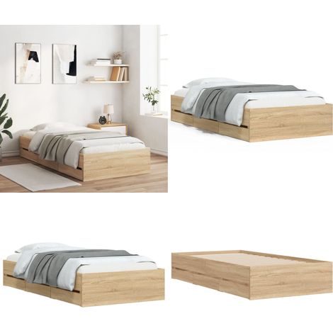 Bettgestell mit Schubladen Sonoma-Eiche 90x190 cm Holzwerkstoff - Bettesrahmen - Holzbettfundament - Doppelbett - Einzelbett - Schrankbett - Home & Living