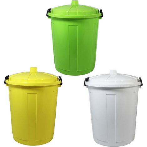 Set di 3 bidoni pattumiere per la raccolta differenziata giallo bianco verde 21LT casa contenitori con chiusura antiodori e randagismo cucina terrazzo giardino (1/5)