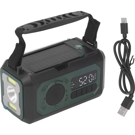 Ortviai Radio Météo d'Urgence avec Banque d'Énergie 12000 mAh, Lampe LED, Manivelle & Solaire, Vert Foncé (1/5)