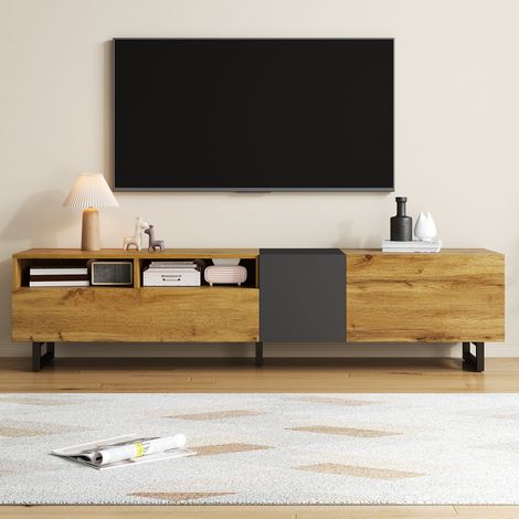 TV-Schrank Colorblock, Kontrastreiches Design, 3 Türen, 2 Fächer, U-förmige Metallfüße (1/5)