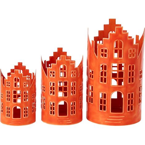 Lot de 3 Photophores Maison "Simon" 35cm Orange (1/4)