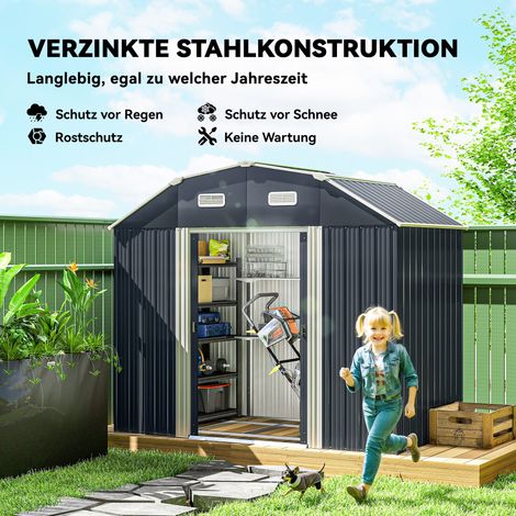 Abri de jardin extérieur, cabane à outils imperméable, double fenêtres et portes, 238 x 132 x 198,5 cm, gris anthracite