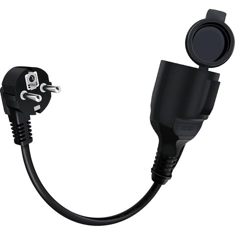 Schuko Extension Cable 16 A 250 V Mini Electric Extension Cable Short 2 AC Socket IP44 for Outdoor or Indoor Use (Black, 0.3 m) (1/4)