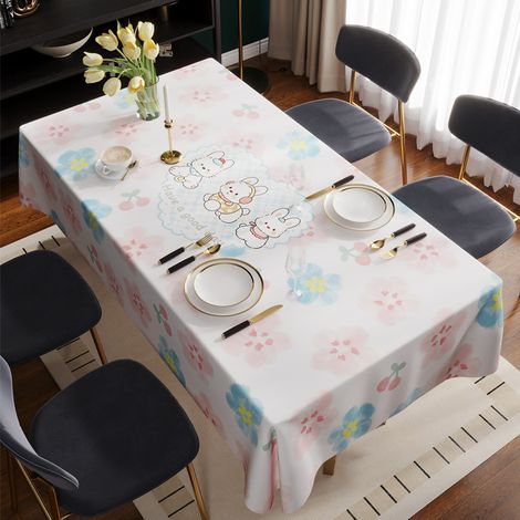 Nappe PVC Imprimé Fleurs Rose et Bleu - Résistante Taches Chaleur - 110x160cm (1/3)