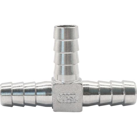 Raccord en T (10 mm) : coude à embout cannelé, té en croix, raccord en Y, 2, 3 ou 4 voies, répartiteur de tuyau, acier inoxydable 304, eau et gaz. (1/5)