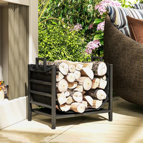 Support à bois, rangement bûches, chariot amovible, intérieur, 49L x 34P x 44H cm, acier, noir, porte-bûches pratique (1/5)