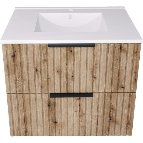 Waschtisch mit Waschbecken Veppenssan 61x47x52 cm Eicheoptik [en.casa]