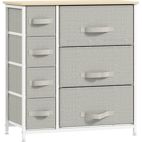 Commode 7 tiroirs en tissu, chiffonnier, meuble de rangement moderne, cadre en acier, 63,5 x 30 x 71 cm, gris