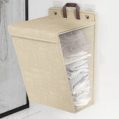 Panier à linge pliable et mural, gain de place, pour chaussures, chaussettes, serviettes, beige, taille L (1/5)