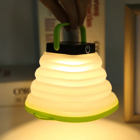 Veilleuse LED intérieure à trois niveaux de protection oculaire, lampe de camping solaire, lampe de tente télescopique extérieure étanche en caoutchouc souple, cadre vert tactile. (1/5)