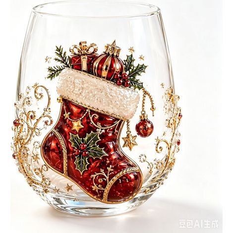 Mug artistique 3D en verre, style Noël, pour whisky ou autres boissons -- B -- 2D