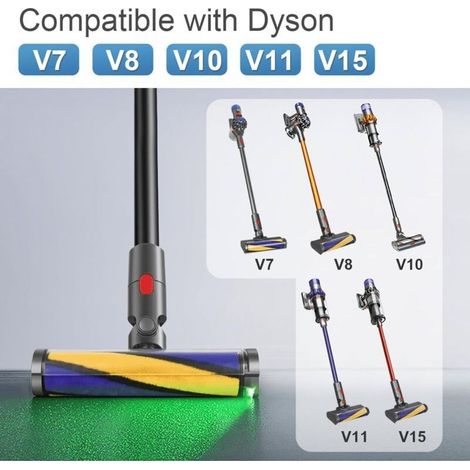 Brosse pour Dyson V10 V11 V15 V7 V8, Tête de Brosse à Rouleau avec Lumières LED pour Révéler la Poussière Invisible, Adaptée au Nettoyage des Planchers Durs (1/3)