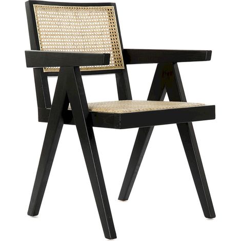 Chaise cuisine design élégance rotin noir et naturel - Noir et rotin naturel (1/5)