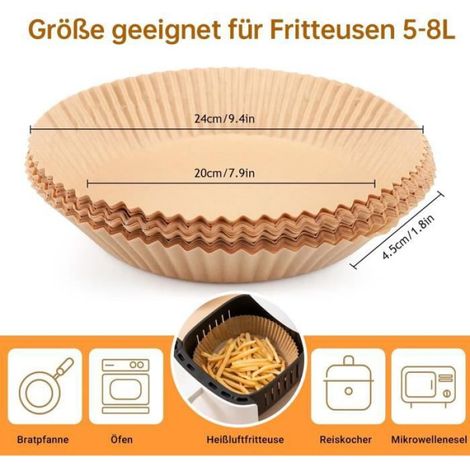 Papier Sulfurisé Air Fryer - 20 cm - Rond - Jetable - Antiadhésif - Sans Huile - 125 Pièces (1/4)