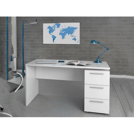 Dmora - Escritorio Dbuttar, Escritorio de oficina moderno, Mesa de estudio con cajonera de 2 cajones y 1 puerta, 138x60h74 cm, Blanco