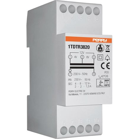 Wallair 1TDTR3820 Klingel-Transformator 4 V, 8 V, 12 V 2 A