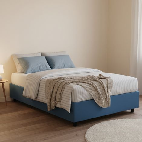 Talamo Italia Cama de plaza y media Chiara, Cama contenedor con revestimiento de tela, 100% Made in Italy, Apertura frontal, con colchón Cm 120x190 incluido, Azul, con embalaje reforzado (1/5)