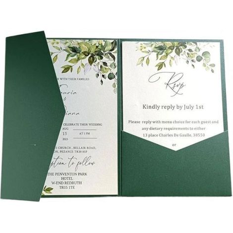 Enveloppe Faire-Part - Papier Perlé 250 g/m² - Vert Foncé - Format 13 x 18 cm - Pour Carte Invitation - 25 Pièces (1/5)