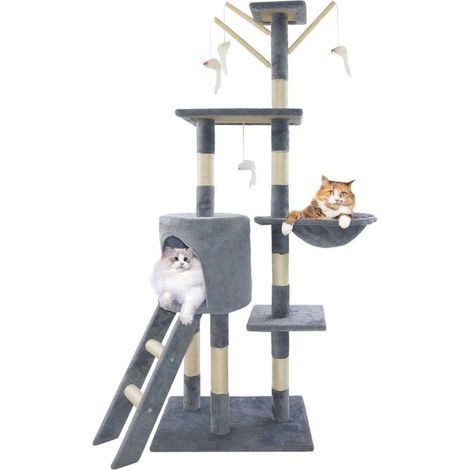Cat climbing frame 139 cm high - multi-layer climbing house with support board and ladder - base 50 x 35 cm