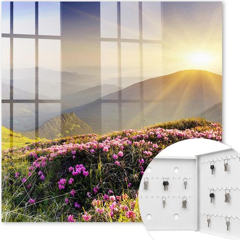 Armoire à clés - (30 cm x 30 cm) - Boîte à clés murale - Coffret de rangement pour clés - Couleur blanche - Ouverture vers la droite - Pour maison et bureau - Montagne Est