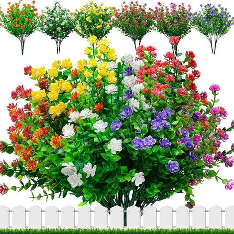 12 Bouquets Fleurs Artificielles Exterieur, Fleur Fausse Deco Plantes en Plastique UV Résistant Verdure Arbustes Plantes Artificielles pour Cimetiere (1/5)