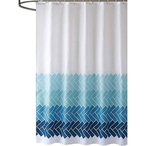Doublure en Rideau de Douche Salle de Bain Peinture décorative imperméable à l'eau avec Crochets Résistant au mildiou Machine Lavable 180cm x 180cm (Dégradé Rayures Bleu) (1/5)