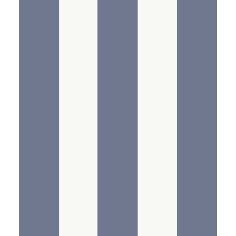 Papier peint rayures larges bleu marine blanc (1/2)