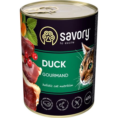 Comida húmeda sabrosa para gatos adultos con sabor a pato, 400 g (1/2)
