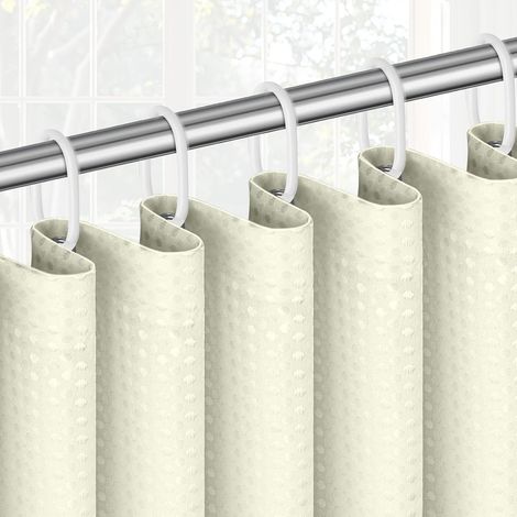 Gaufre Rideaux Baignoire Tissu, 180X180 CM Rideau Salle de Bain Baignoire en Polyester, Rideau de Douche avec 12 Crochets, Imperméable Anti-Moisissures pour Salle de Bain, Chambre, Beige (1/5)